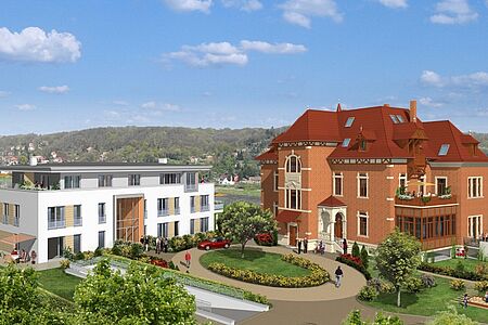 Moderner Neubau und sanierter Altbau im Einklang