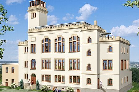 3D-Entwurf der sanierten Schlossvilla am Osterberg in Dresden