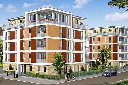 3D-Entwurfes eines Mehrfamilienhauses mit Dachterrasse