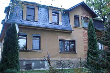 Teilweise verklinkerte Villa mit brauner Fassade